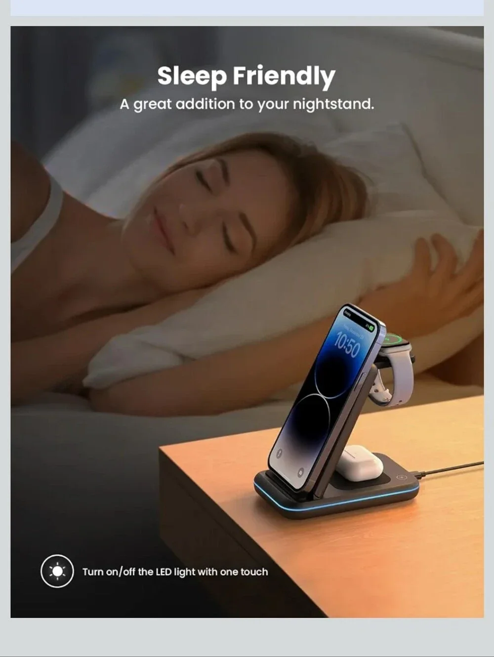 Black Universal Wireless Charging Stand with USB Cable and Wall Adapter